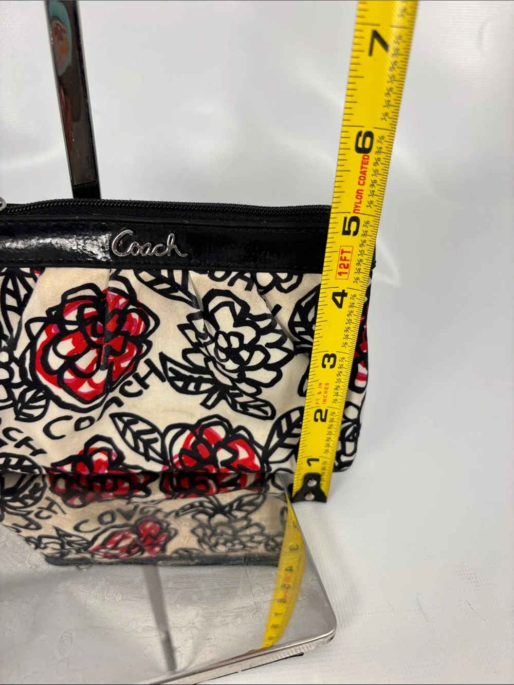 Coach Black & Red Floral Logo Small Cosmetic Pouch